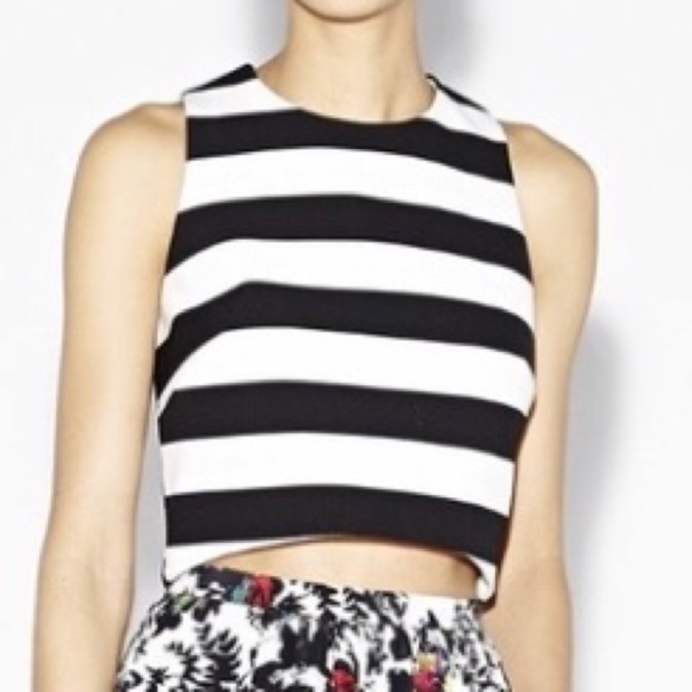 Nicole Miller Sleeveless Striped Crop Top